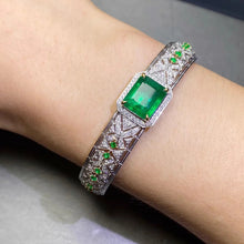 画像をギャラリービューアに読み込む, Silver Color Emerald Bracelet for Women Micro Inlaid Zircon Dual Color Bangle Cuff Wedding Jewelry Gift