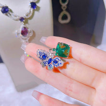 Cargar imagen en el visor de la galería, Luxury Silver Color Butterfly Design Jewelry Inlaid Mint Green Tourmaline Rings for Women x67