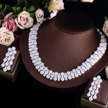 Cargar imagen en el visor de la galería, Full Cubic Zirconia Pave Round Chunky Wedding Party Necklace Pageant Jewelry Sets b05