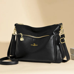 Fashion Tassel Large Handbags Luxury Soft Leather Women Shoulder Bags a145