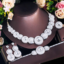 Laden Sie das Bild in den Galerie-Viewer, 4 Pcs Luxury Bridal Jewelry Sets Shiny Cubic Zirconia Dubai Necklace Earrings Bracelet ring cw27 - www.eufashionbags.com