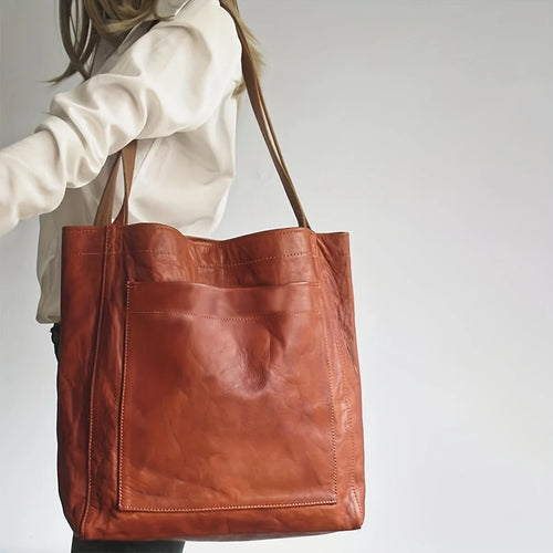 Large Tote Bag, Fashion Retro Faux Leather Shoulder Bag, Women's Simple Versatile Casual Handbag & Purse
