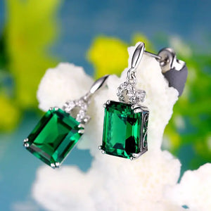 Silver Color Earrings For Women Luxury Lab Emerald Cubic Zirconia Drop Earrings