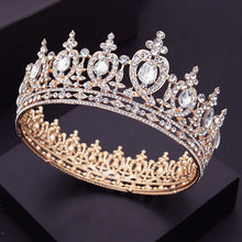 Laden Sie das Bild in den Galerie-Viewer, Baroque Crystal Royal Queen Round Crown Tiaras Bride Diadem Bridal Wedding Hair Jewelry Prom Pageant Head Ornaments