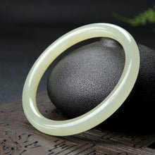Cargar imagen en el visor de la galería, Natural Hetian Jasper Bracelet Green White Jade Fine Round Jingle Bangles