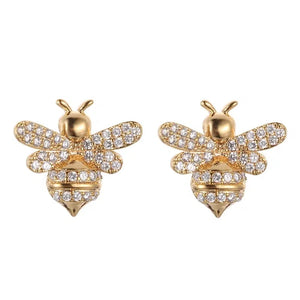 Bee Shaped Stud Earrings for Women Shiny Crystal Cubic Zirconia Animal Ear Gift