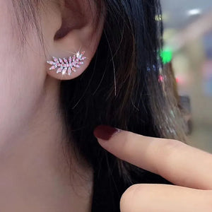 Leaf Olive Shape Stud Earrings for Women Full Paved Dazzling CZ Accessories y51