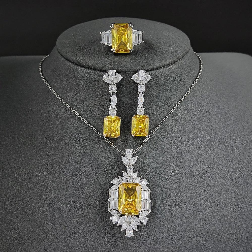 Yellow Rectangle Jewelry Sets for Women Anniversary Gift Jewelry mj13 - www.eufashionbags.com