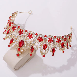Red Crystal Bridal Crown Princess Tiaras Headdress Prom Bride Diadem for Wedding Hair Jewelry Head Accessories