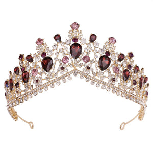 Baroque Retro Gold Color Purple Crystal Bridal Tiara Crown Rhinestone Pageant Diadem Collares Headpiece
