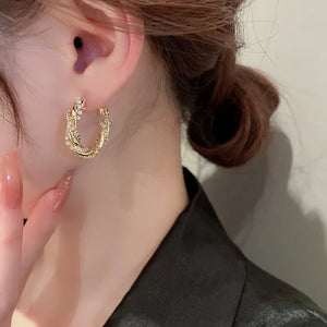 Luxury Trendy Cubic Zirconia Hoop Earrings Gold Color Fashion Earrings for Women t45
