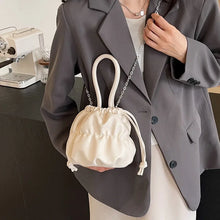 Load image into Gallery viewer, Pu Leather Mini Shoulder Bags for Women 2024 Designer Fashion Handbags Silver Drawstring Crossbody Bag