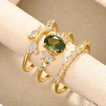Cargar imagen en el visor de la galería, Oval Olive CZ Rings Set for Women Leaf-shaped Wedding Rings n207