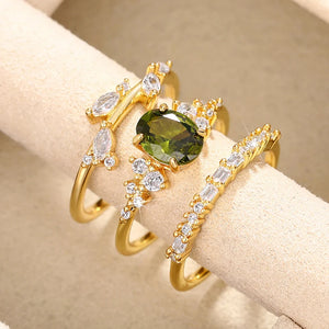 Oval Olive CZ Rings Set for Women Leaf-shaped Wedding Rings n207
