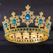 Carica l&#39;immagine nel visualizzatore di Gallery, Luxury Crystal Rhinestone Crown Bride Tiara Wedding Accessories Round Diadem Gold Color Head Jewelry Crystal Hair Jewelry