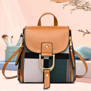 New Casual Plaid Shoulder Bag Fashion Stitching Back Pack Brand Female Totes Crossbody Bags Women Leather Handbags