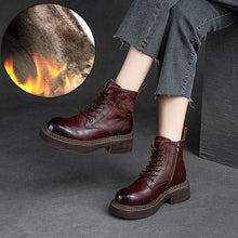 Charger l&#39;image dans la galerie, 6cm Ankle Plush Boots Genuine Leather Booties Woman Warm Moccasins Ethnic Shoes q155