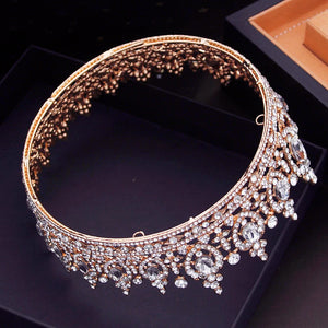 Retro Baroque Crystal Tiaras Wedding Crown Diadem Round Headdress Pageant Prom Hair Jewelry Ornaments