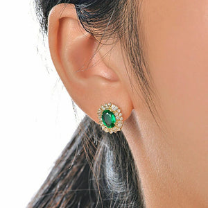 Temperament Women's Hoop Earrings with Green Cubic Zirconia Daily Wear Aesthetic Accessory
