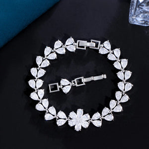 Delicate Flower Leaf Chain Bracelets for Women Cluster Cubic Zirconia Crystal Wedding Party b87