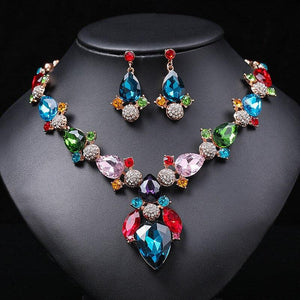 Luxury Crystal Water Drop Jewelry Sets Rhinestone Chokers Necklace Earrings set bj70 - www.eufashionbags.com