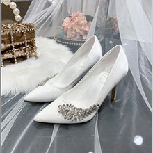 Cargar imagen en el visor de la galería, Luxury Wedding Party Sexy Shoes Women&#39;s Crystal Champagne Bridesmaid Banquet White 9cm High Heels Shoes Wine Red Pumps