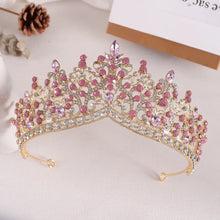 Cargar imagen en el visor de la galería, Baroque Vintage Gold Color Pink Crystal Beads Bridal Tiaras Crowns Headwear e10