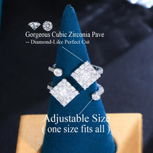 画像をギャラリービューアに読み込む, Open Cuff Geometric Sqaure Rings Cubic Zirconia Paved Adjustable Finger Rings b55