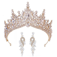 Load image into Gallery viewer, Luxury Crystal Leaves Forest Queen Wedding Crown With Earrings Rhinestone Hair Accessories bc88 - www.eufashionbags.com