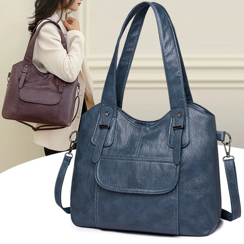 Solid Color Retro Brand Totes for Women 2024 Fashion PU Leather Shoulder Bag Shopper Handbag