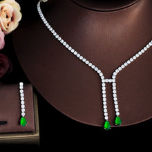 画像をギャラリービューアに読み込む, Fashion Green Cubic Zirconia Jewelry Sets Women Party Wedding Necklace &amp;earrings b113