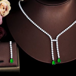 Fashion Green Cubic Zirconia Jewelry Sets Women Party Wedding Necklace &earrings b113