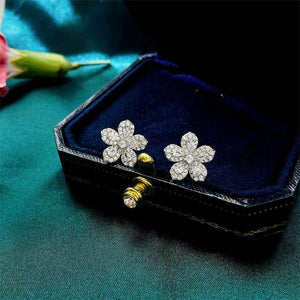 Silver Color Crystal Cubic Zirconia Flower Earrings for Women he190 - www.eufashionbags.com