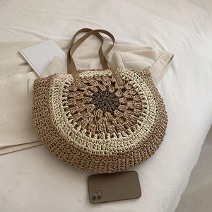 Straw Crochet Round Shoulder New Single Shoulder Women's Bag Beach Leisure Travel Handbag Totes