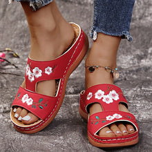 Load image into Gallery viewer, Women Slippers Embroider Flowers Leather Woman Sandals 2023 Outdoor Light Casual Wedges Slippers Slip on Summer Shoes for Women