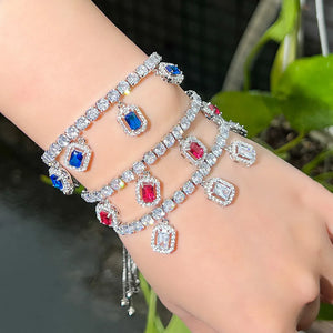 Silver Color Rectangle Charms Tennis Bracelets for Women Bling CZ Crystal Jewelry b107