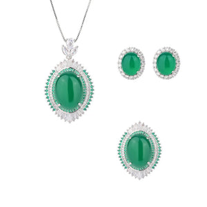 Retro Emerald Lab Diamond Necklace Adjustable Ring Earrings Luxury Wedding Party Fine Jewelry