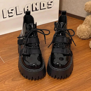 2024 Spring Autumn British Style Retro Black Ankle Boots for Women's New Platform Thick Heel Short Boots High Heels Women Shoes