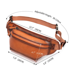 Cowhide Fanny Packs Men's Waist Bags Luxury Leather Belt Pouch Motorcycle Outdoor Sports Chest Bag Husband