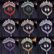 Carica l&#39;immagine nel visualizzatore di Gallery, Crystal Wedding Crown and Dubai Jewelry Sets for Women Tiaras Bridal Crown Headdress Bride Hair Jewelry Accessory