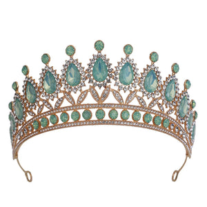 Baroque Vintage Gold Color Purple Opal Water Drop Crystal Tiaras Women Rhinestone Pageant Diadem Wedding Crown Hair Accessories
