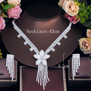 Luxury Shiny Cubic Zirconia Flower Dangle Tassel Wedding Jewelry Sets cw02 - www.eufashionbags.com