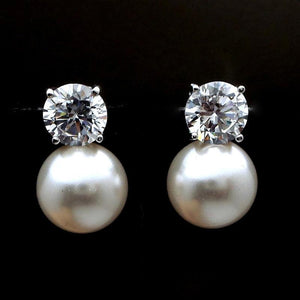 Silver Color Eternity Wedding Earrings Dainty Women Imitation Pearl Stud Earrings he23 - www.eufashionbags.com