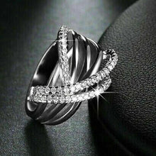 画像をギャラリービューアに読み込む, Dazzling Cubic Zirconia Cross Rings for Women Luxury Silver Color Wedding Band Accessories