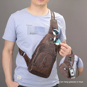 Genuine Leather Sling Bag Anti-Thief Crossbody Personal Pocket Bag Chest Shoulder Bag