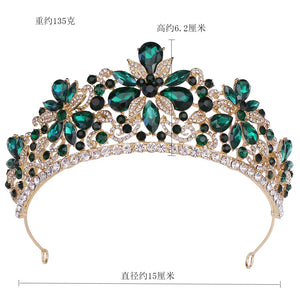 Green Opal Crystal Flowers Wedding Crown Tiaras Rhinestone Diadem Pageant Hair Jewelry e16