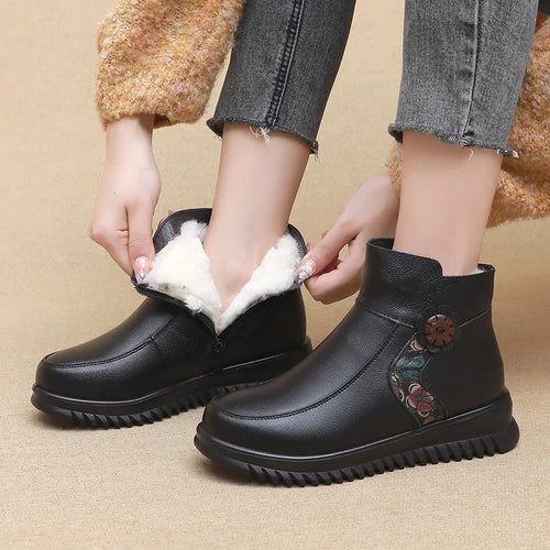 Winter Women Boots Genuine Leather Wedge Heels Non-slip Shoes q130