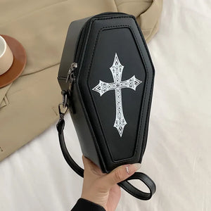 Coffin Shape Purse&Handbag Retro Gothic Halloween Cross Shoulder Bag q119