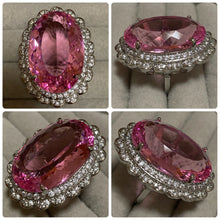 Carica l&#39;immagine nel visualizzatore di Gallery, Fashion Women Silver Color 2x3cm Oval Open Ring Inlay Pink Cubic Zirconia Wedding Party Jewelry x30