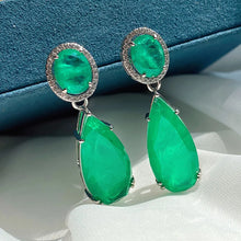 Cargar imagen en el visor de la galería, Silver Color Retro Large Water Drop Earrings for Women Simulation Paraiba Tourmaline Emerald Jewelry